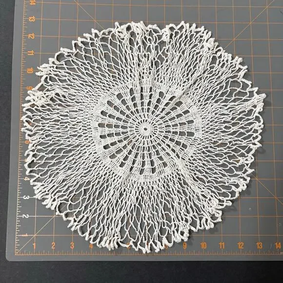 Vintage White Crochet Doily Frilly Lace Handmade Retro 13" Whimsygoth Victorian - Picture 8 of 8